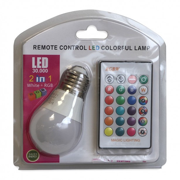 Λάμπα LED RGBW Εναλλαγής Χρωμάτων E27 με Τηλεχειριστήριο 3W