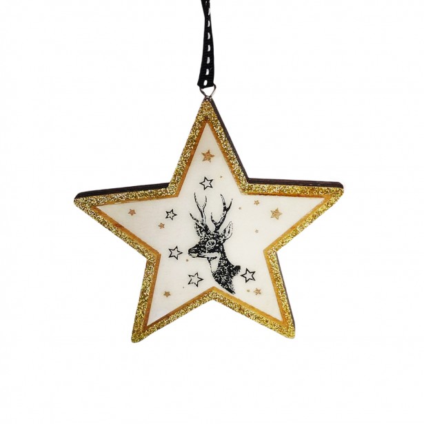 Στολίδι Χριστουγεννιάτικο Αστέρι Κρεμαστό Ξύλινο με Χρυσαφί Περίγραμμα