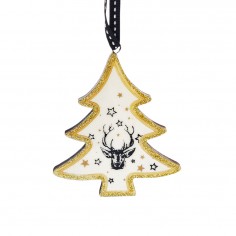 Στολίδι Χριστουγεννιάτικο Δέντρο Κρεμαστό Ξύλινο με Χρυσό Περίγραμμα