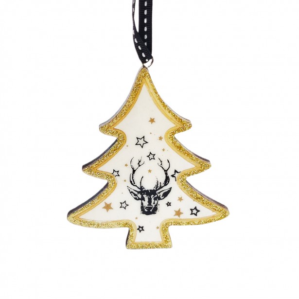 Στολίδι Χριστουγεννιάτικο Δέντρο Κρεμαστό Ξύλινο με Χρυσό Περίγραμμα