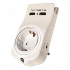 Αντάπτορας Σούκο με 2 USB, Φωτάκι Νυκτός & Βάση Κινητού Eurolamp 147-09003