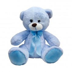 Λούτρινο Αρκουδάκι Γαλάζιο με Κορδέλα Amek Toys 30cm