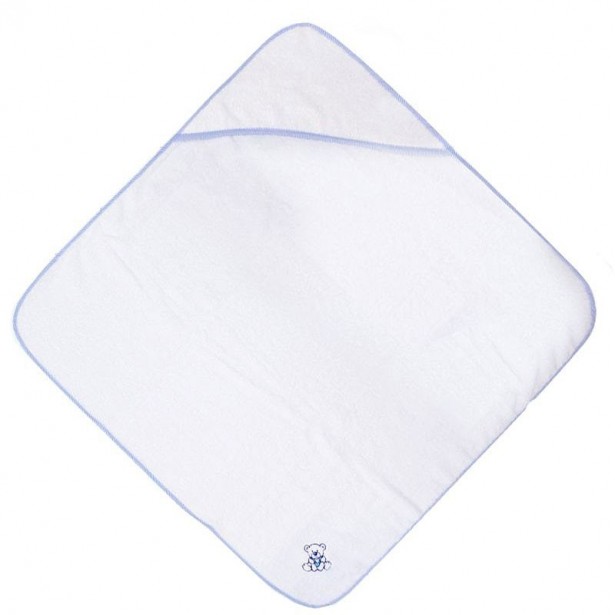 Πετσέτα - Κάπα Βρεφική με Κέντημα Λευκή - Μπλε Yana 90x90cm