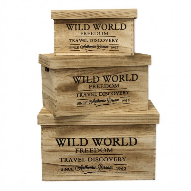 Σετ 3τμχ Κουτιά Αποθήκευσης Ξύλινα “Wild World”