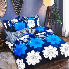 Σετ 3τμχ Σεντόνια με Μαξιλαροθήκη Μπλε Λουλούδια 160x230cm