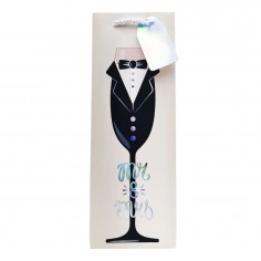 Σακούλα Δώρου Χάρτινη για Φιάλη Κρασιού Σχέδιο Κοστούμι Mr&Mrs