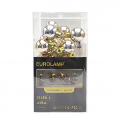 Μπάλες Χριστουγεννιάτικες με 36 Λαμπάκια Θερμό Λευκό Mini Led Μπαταρίας Eurolamp 600-11287