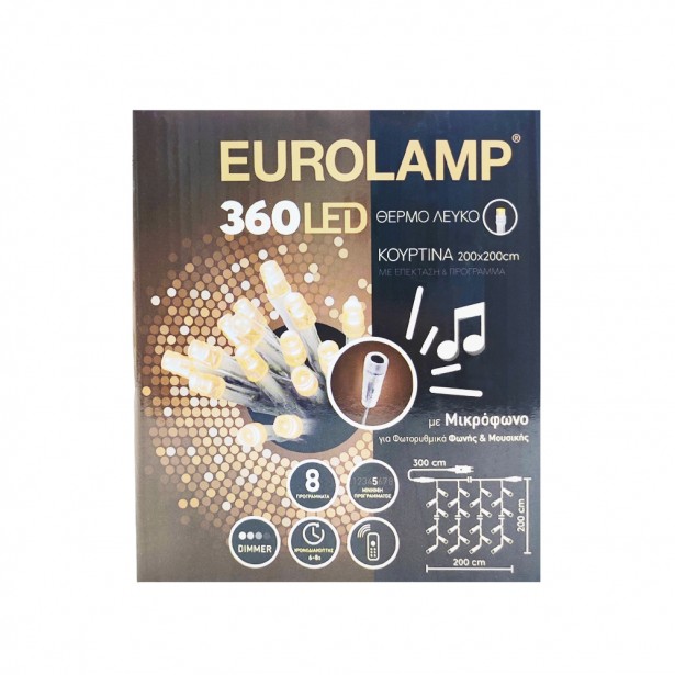Λαμπάκια Κουρτίνα 360 Θερμό Λευκό Led με Μικρόφωνο, Πρόγραμμα & Ροοστάτη Eurolamp 600-11871 8,4W