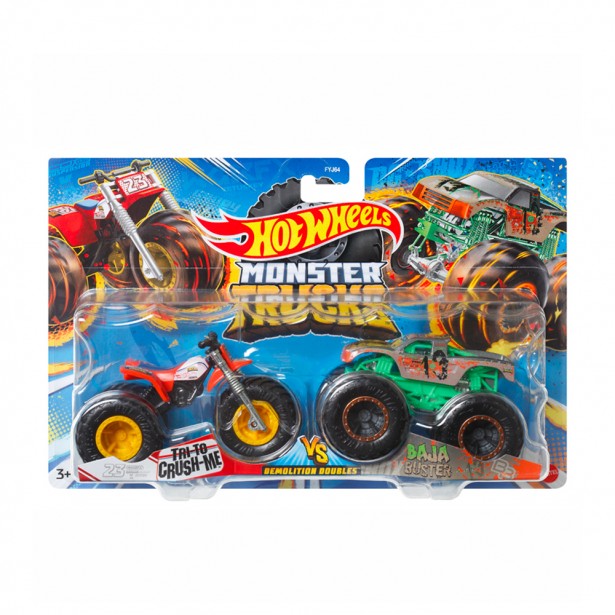 Σετ 2τμχ Οχήματα Hot Wheels Monster Trucks Tri-To-Crash-Me VS Baja Buster Mattel HLT66