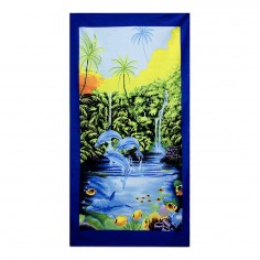 Πετσέτα Θαλάσσης Σχέδιο Δελφίνια Μπλε Περίγραμμα 70x140cm