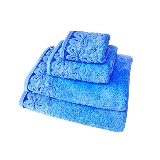 Σετ 3τμχ Πετσέτες Μπάνιου με Λουλούδια Γαλάζιες Yana