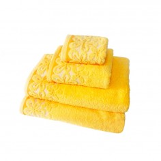 Σετ 3τμχ Πετσέτες Μπάνιου με Λουλούδια Κίτρινες Yana