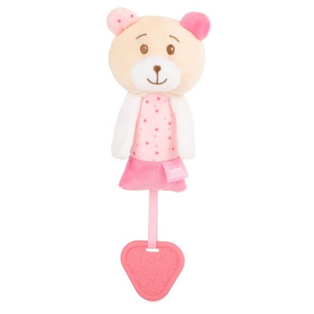 Κουδουνίστρα Βρεφική Λούτρινο Αρκουδάκι Ροζ Amek Toys 16cm