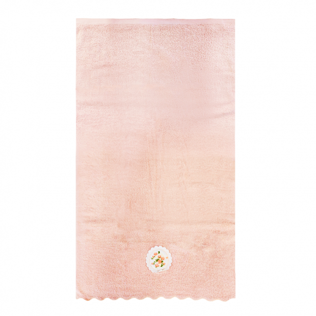 Πετσέτα Σώματος Ροζ με Κέντημα Λουλούδι 67x132cm