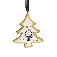 Στολίδι Χριστουγεννιάτικο Δέντρο Κρεμαστό Ξύλινο Μπεζ-Χρυσαφί