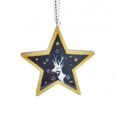 Στολίδι Χριστουγεννιάτικο Αστέρι Κρεμαστό Ξύλινο Μαύρο-Χρυσαφί