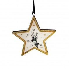 Στολίδι Χριστουγεννιάτικο Αστέρι Κρεμαστό Ξύλινο Μπεζ-Χρυσαφί