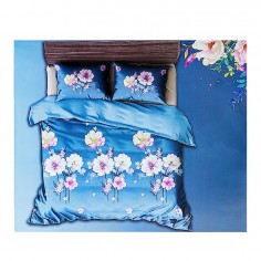 Σετ 3τμχ Σεντόνια & Μαξιλαροθήκη Λουλούδια Μπλε 160x230cm